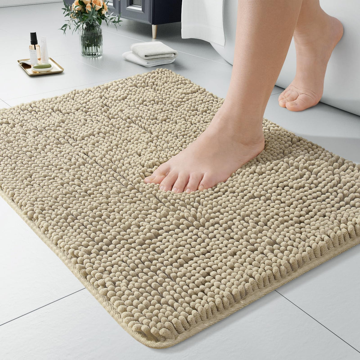 LOCHAS Luxury Bathroom Rug Shaggy Bath Mat 24 x 60 Inch, Gray