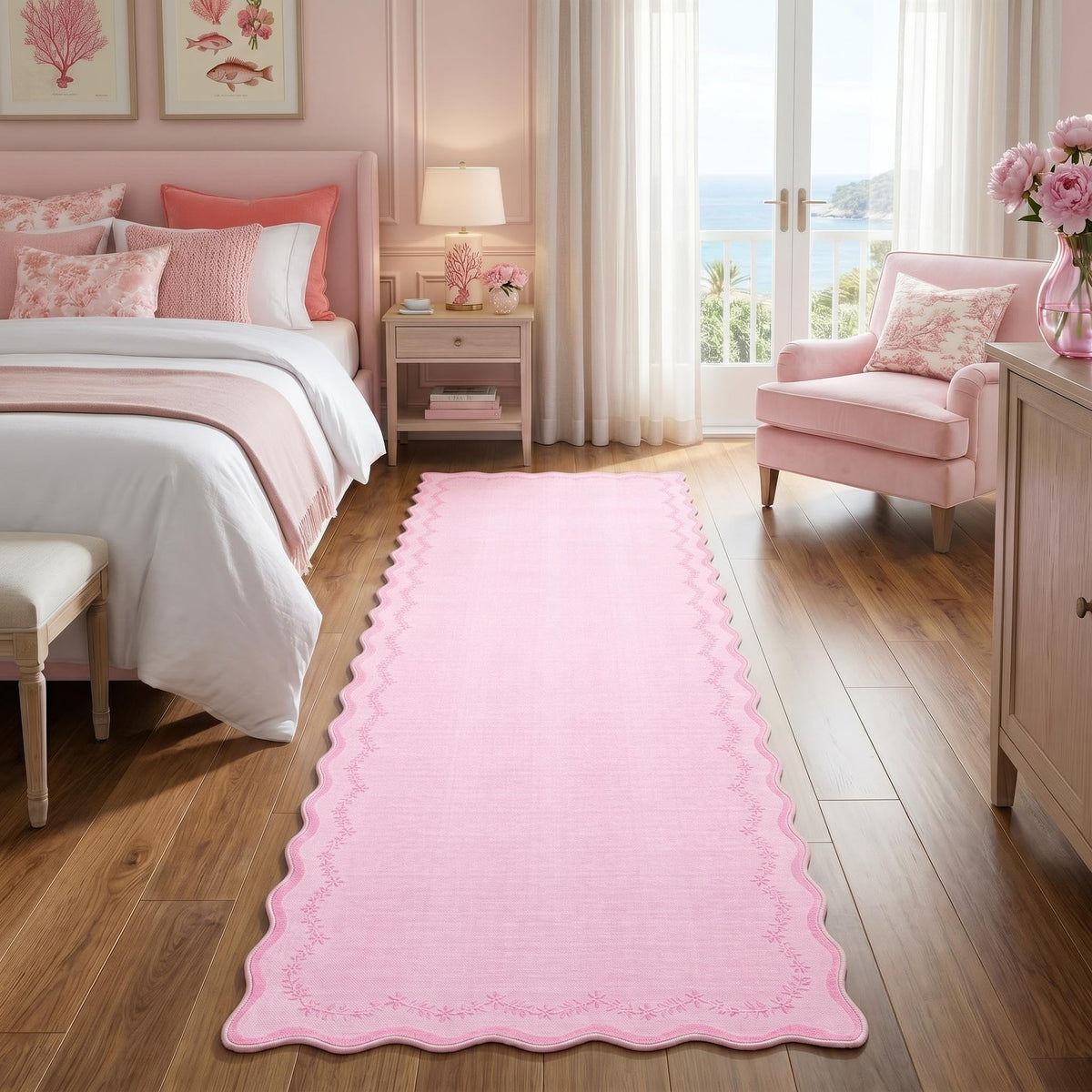 GarveeHome 3x5 Scalloped Washable Area Rug Non Slip Bedroom Entryway Rug