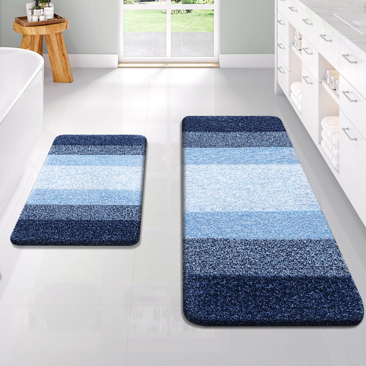 OLANLY Micorfiber Bathroom Rug Set 2 Piece, Soft Absorbent Bath Mats, Grey