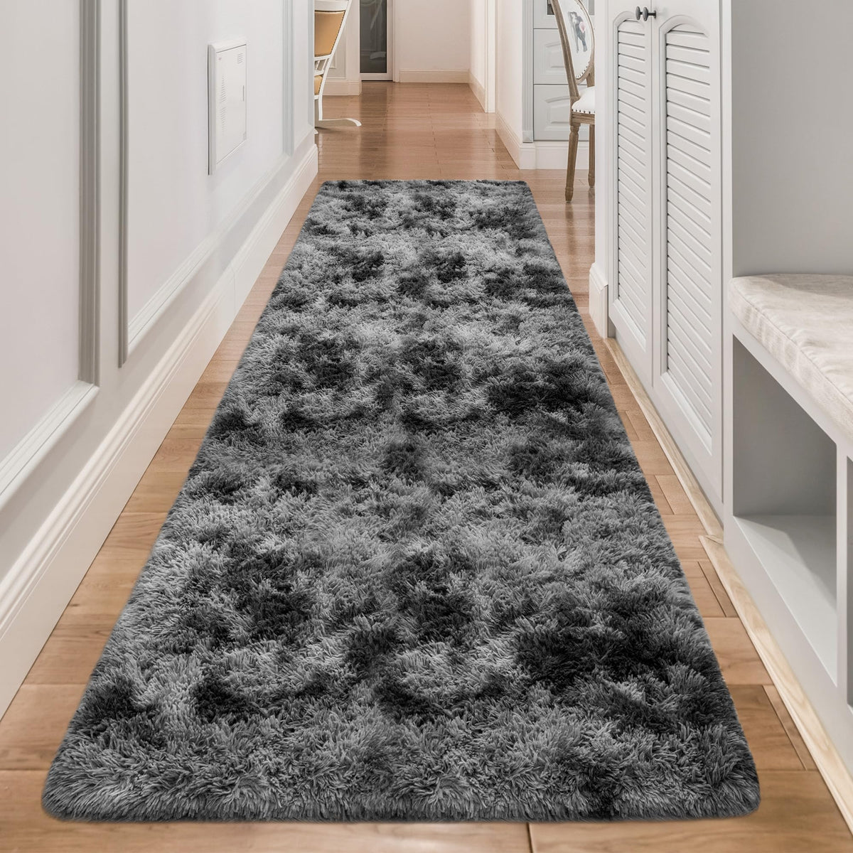 Soft Fluffy Beige Runner Rug for Bedroom, Bedside Long Rug Runner