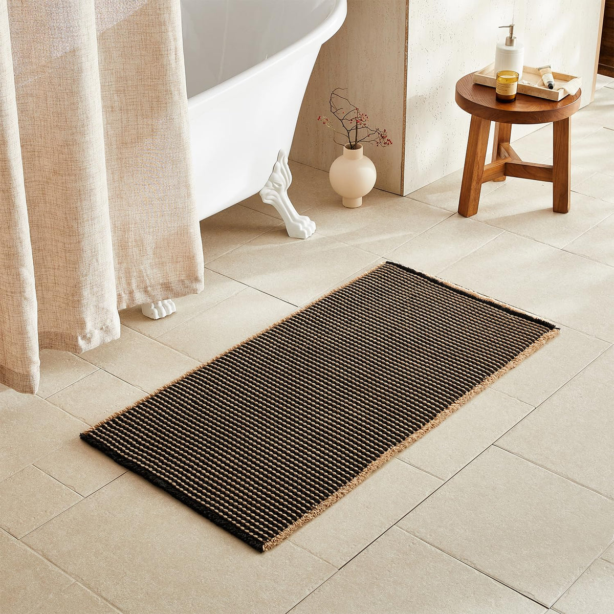 TYUU Waffle Bath Mat, Boho Bathroom Rugs Non Slip Washable, 30x20 Khaki