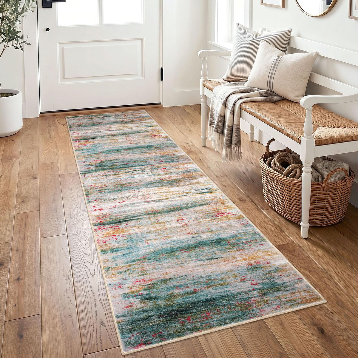 KOZYFLY Abstract Rugs for Entryway 2x3 Washable Small Area Rug Grey-Blue