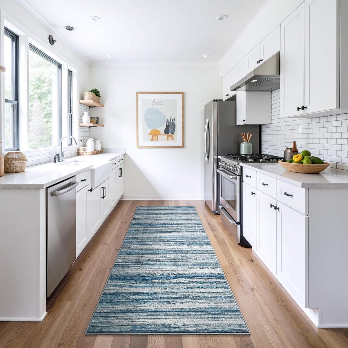 Chicrug 2x6 Blue Washable Runner Rug for Hallway Kitchen Entryway Non Slip