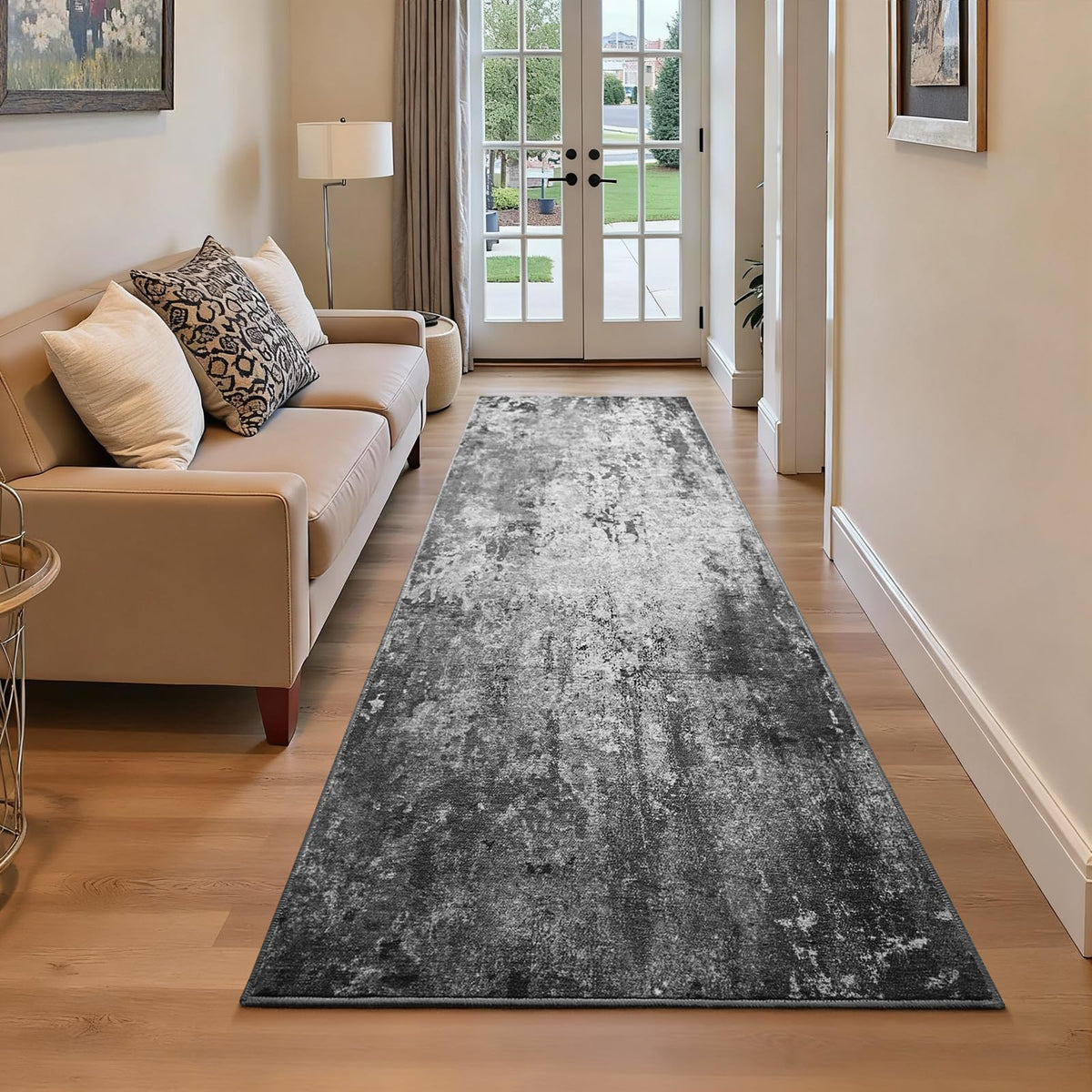 Ompaa 2x6 Rug Runners for Hallways Kitchen Runner Rug Non Slip Washable Grey Long Runner Rugs with Rubber Backing Soft Abstract Carpet Runner for Hallways, Kitchen, Bedroom, Bathroom, Entryway