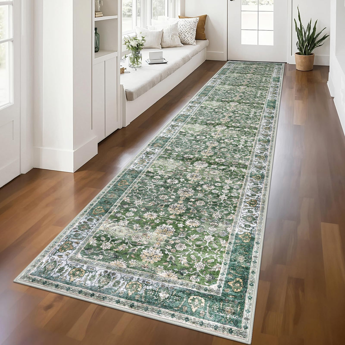 KUTA Vintage Floral Washable 2x3 Rugs for Entryway Blue Grey Beige
