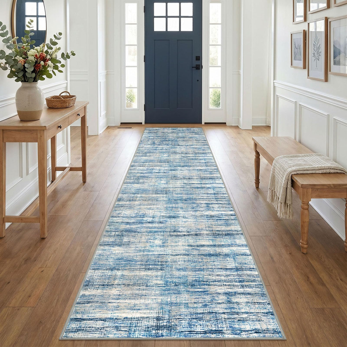 KOZYFLY Abstract Rugs for Entryway 2x3 Washable Small Area Rug Grey-Blue