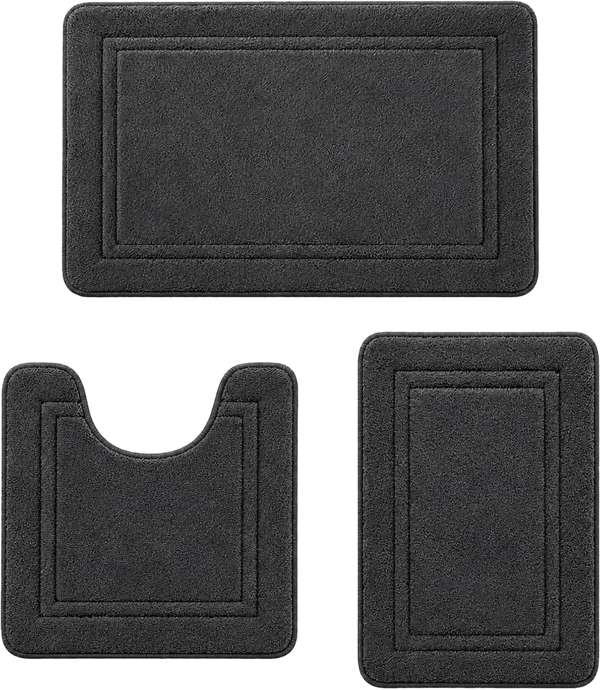 Bathroom Rugs Set 3 Piece, Bordered Memory Foam With Toilet Mats Dark Gray