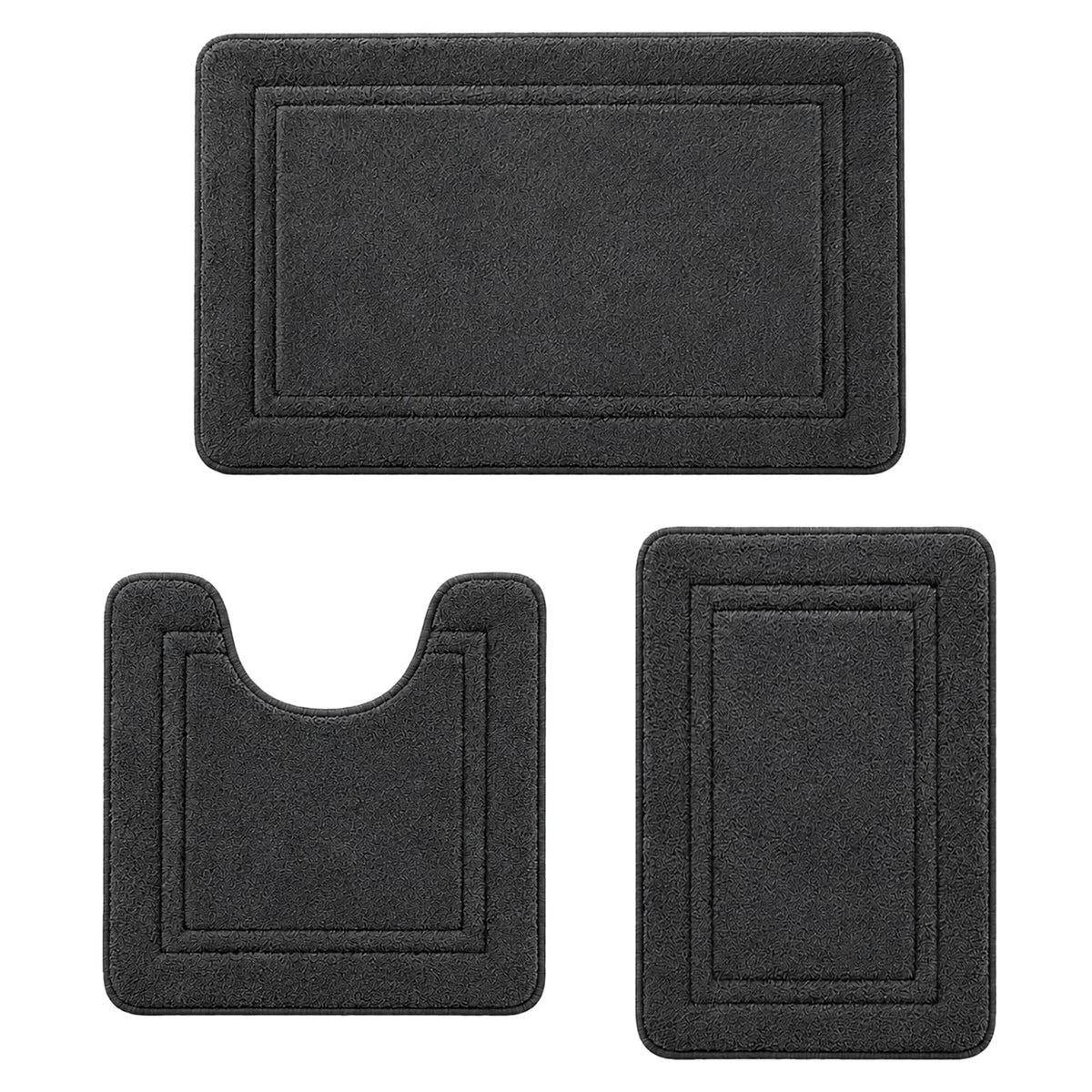 Bathroom Rugs Set 3 Piece, Bordered Memory Foam With Toilet Mats Dark Gray