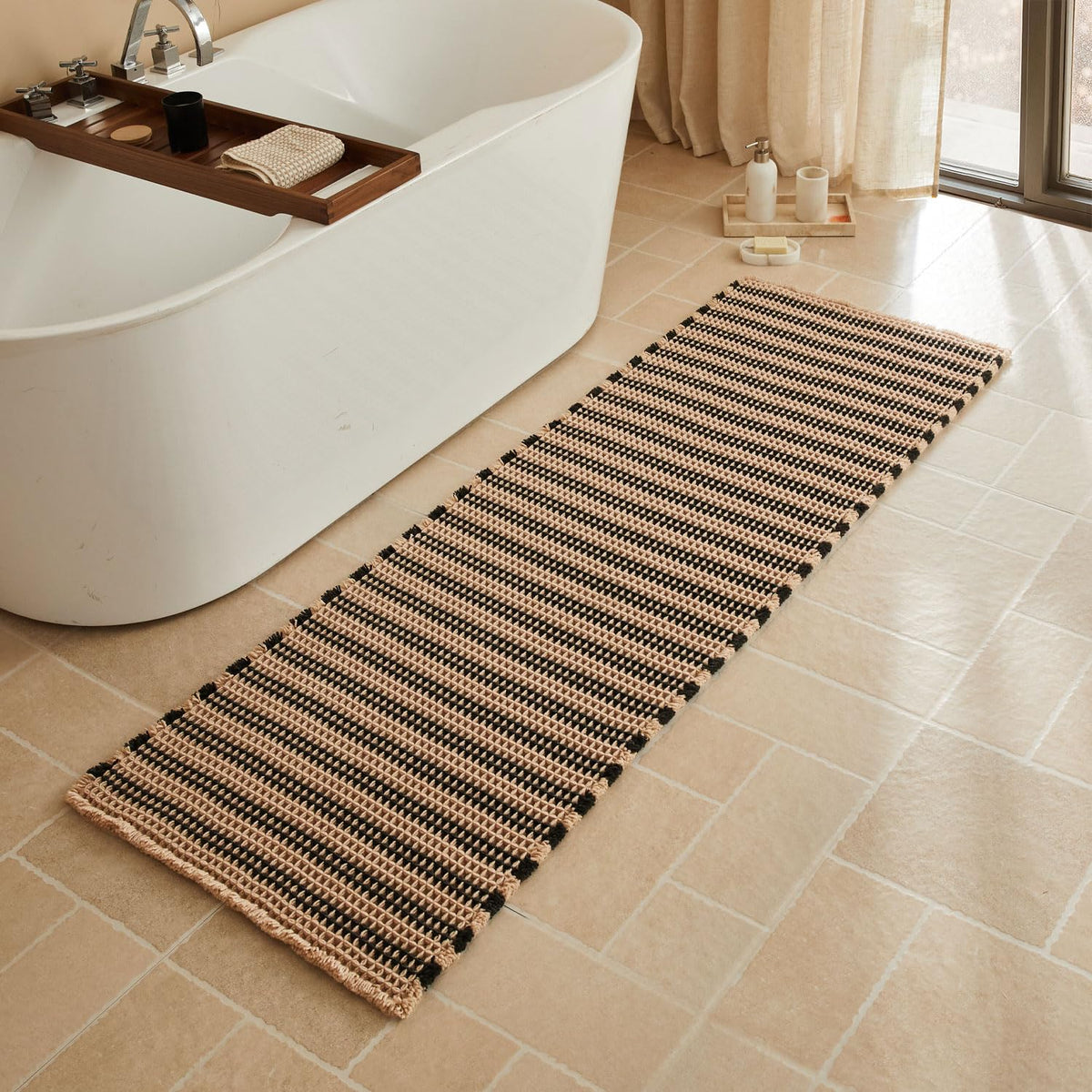 Triohero Waffle Bath Mat, Small Boho Bathroom Rugs Non Slip, 16x24 Khaki