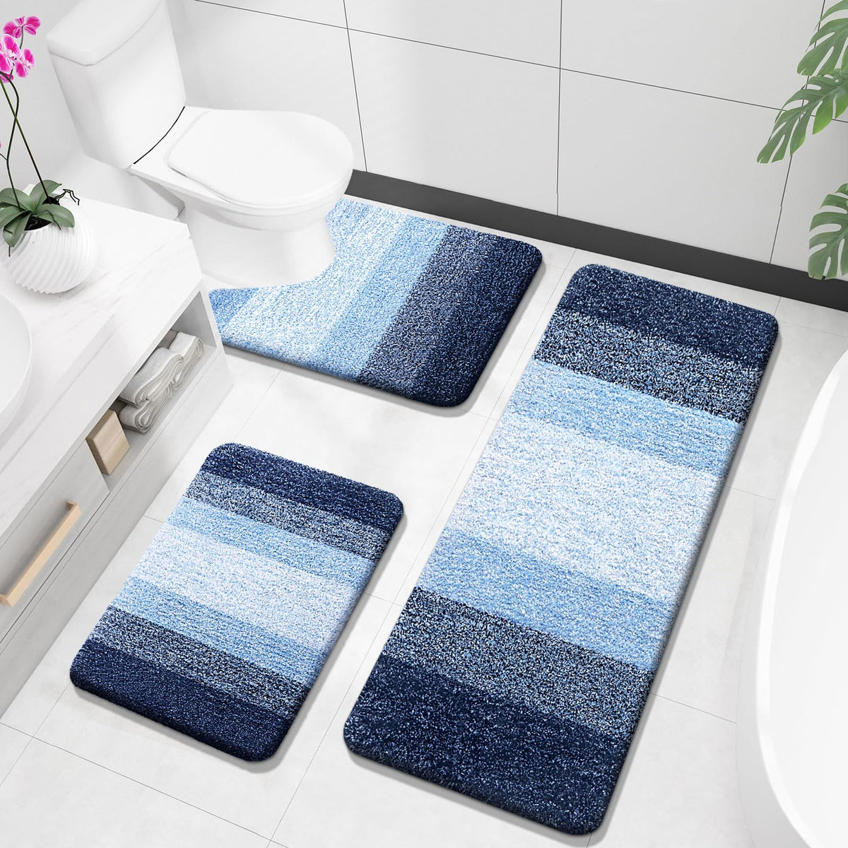 OLANLY Microfiber Bathroom Rugs Sets 3 Piece, Absorbent Bath Mats, Grey