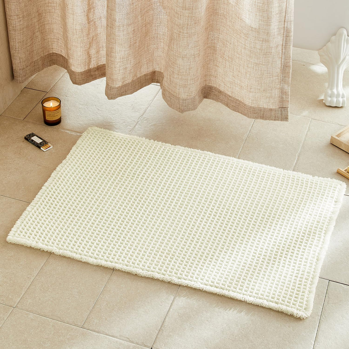 TYUU Waffle Bath Mat, Boho Bathroom Rugs Non Slip Washable, 30x20 Khaki