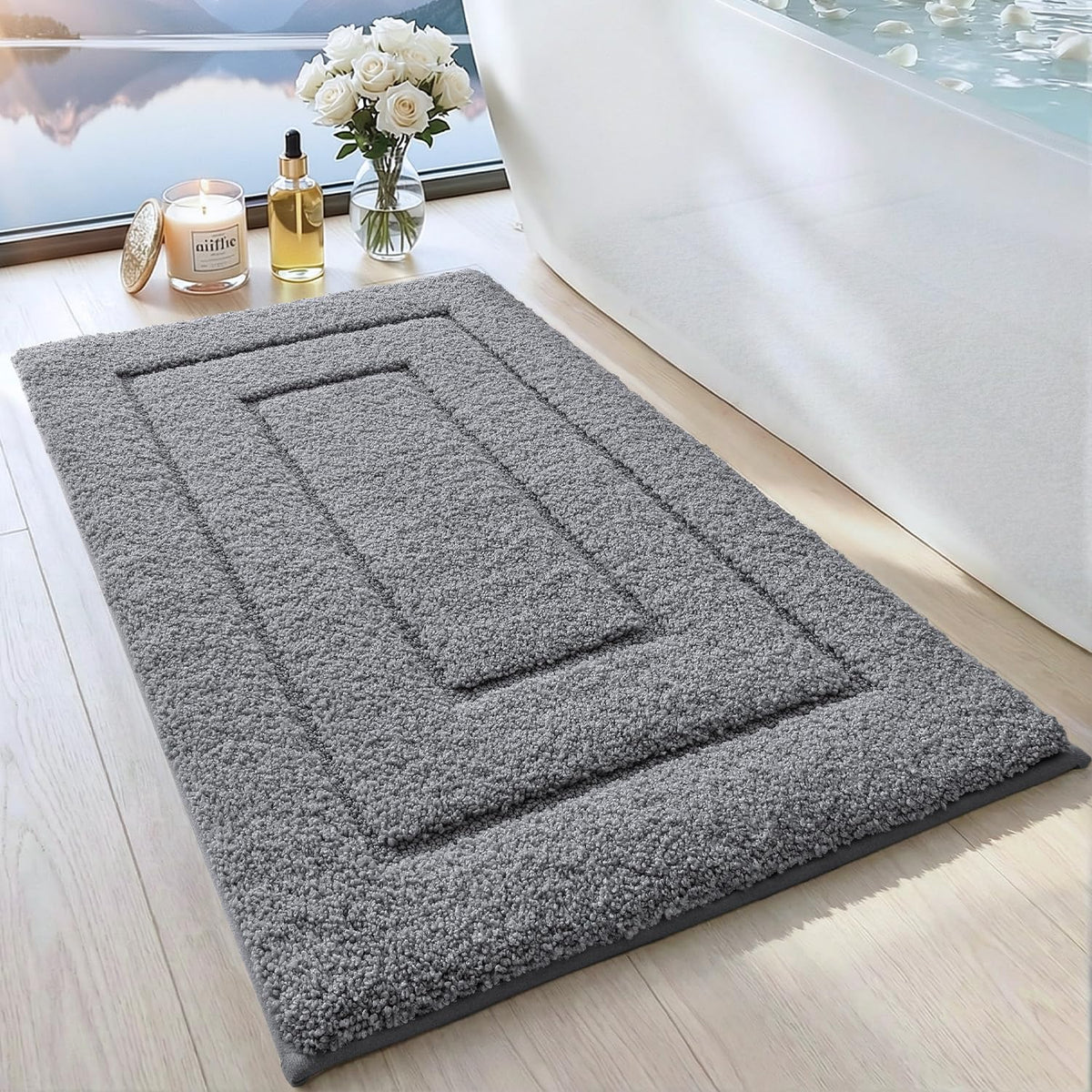 DEXI Bathroom Rugs 36x24, Non-Slip Bath Mat Soft Absorbent, Beige