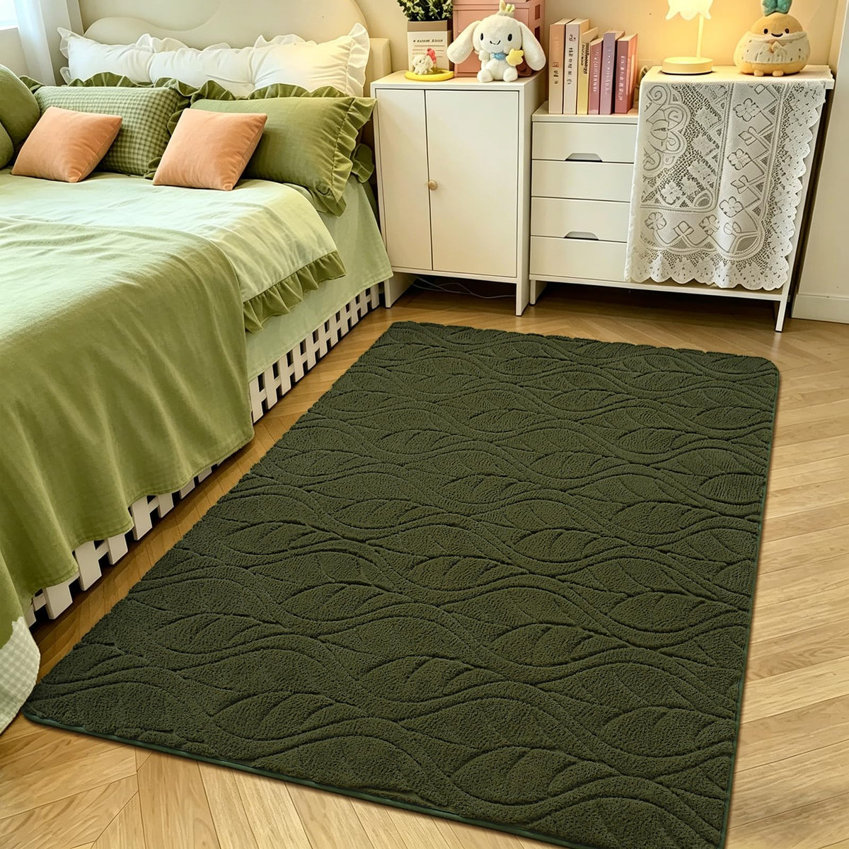 Grey Fluffy Area Rug for Bedroom, 3x5 Geometric Shag Rugs
