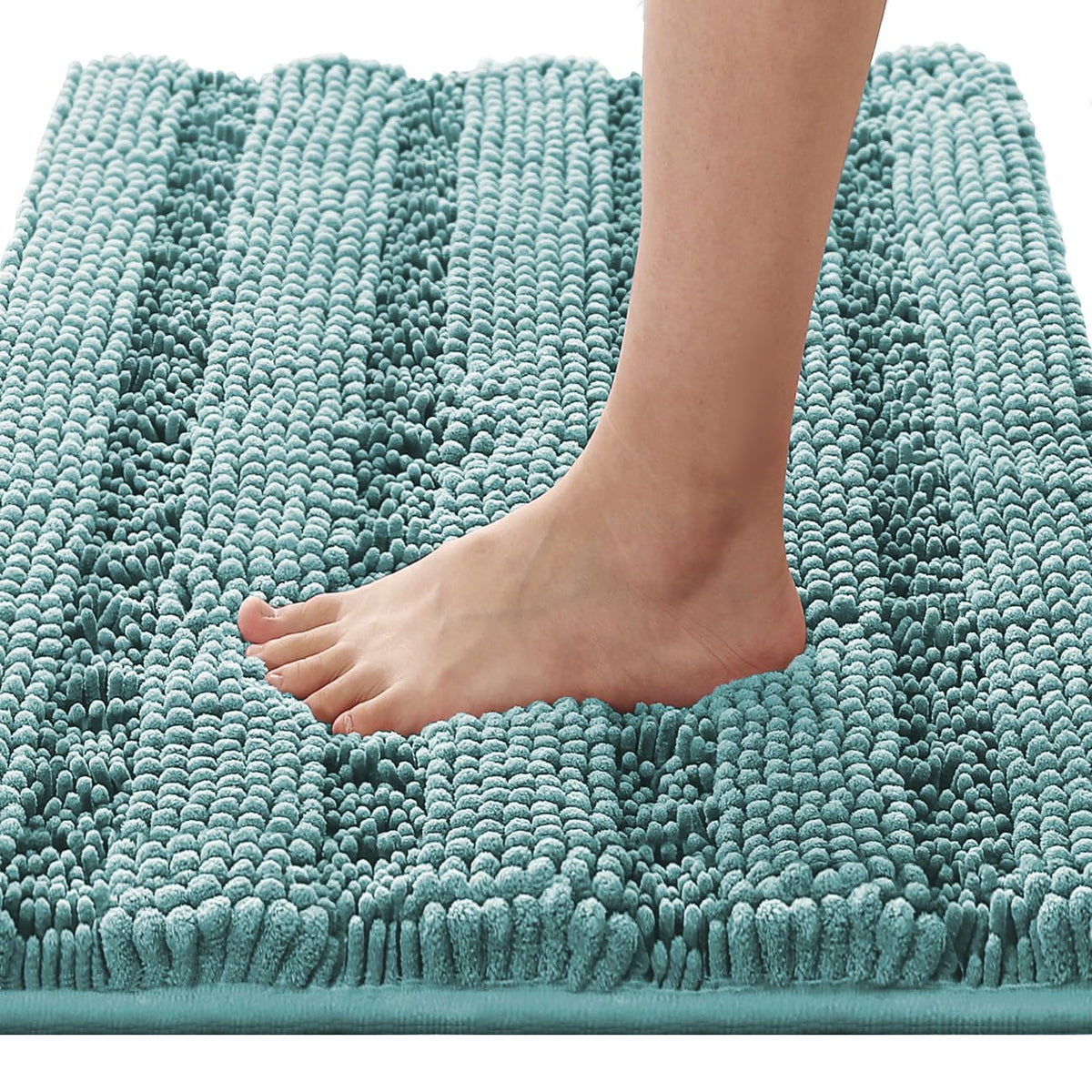 H.VERSAILTEX Bathroom Rugs Bath Rug Set 2 Piece Bathroom Contour Rug Toilet Mat Sets Non Slip Contour Bath Rug Ultra Thick Water Absorbent Striped Bath Mats Washable(47" x 17" Plus 20" x 20" U, Cream)