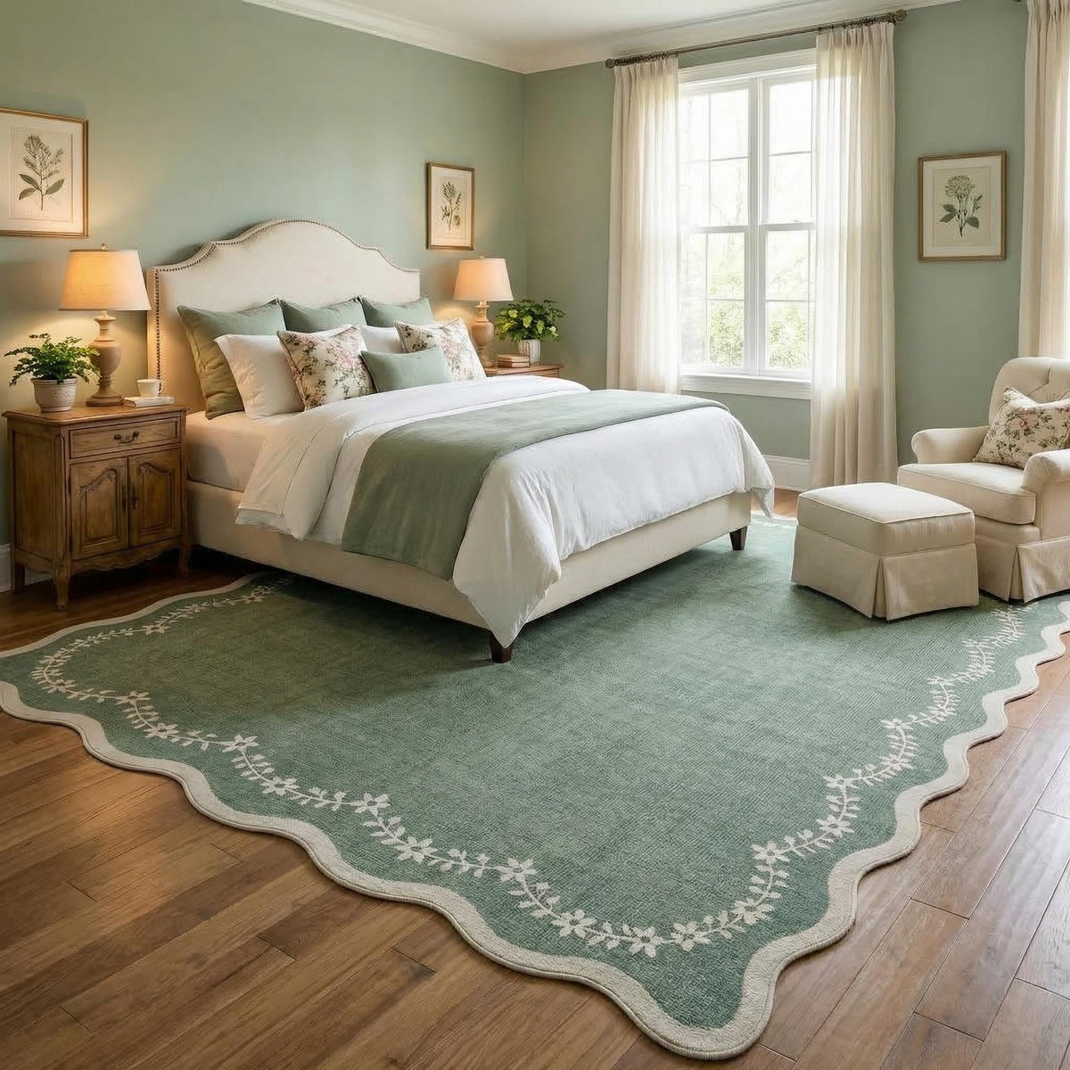 GarveeHome 3x5 Scalloped Washable Area Rug Non Slip Bedroom Entryway Rug