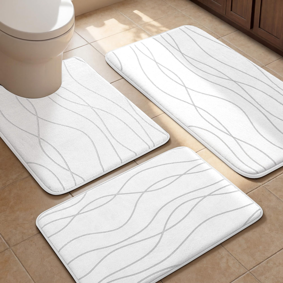 YIHOUSE Bathroom Rugs Set 5 Piece, Memory Foam Bath Mat Dark Grey