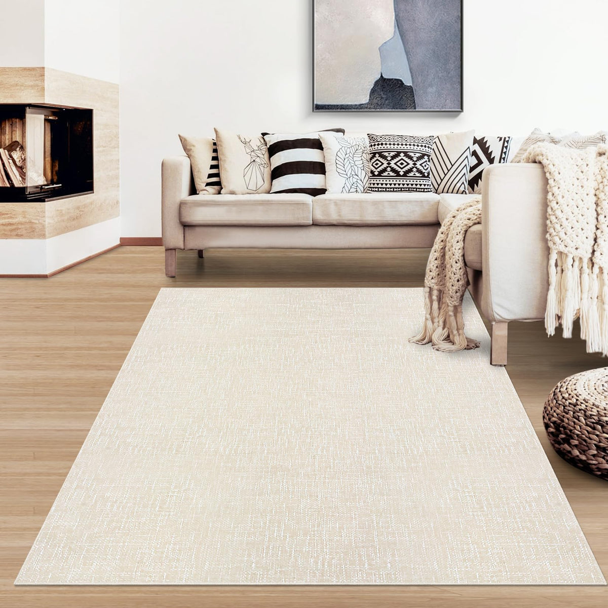 RUGSREAL Small Area Rug 2x3 Entryway Mat with Rubber Backing Stain Resistant Throw Carpet Modern Solid Color Bath Mat Contempowary Washable Rug for Living Room Bedroom Dining Room Kitchen, Beige 2x3