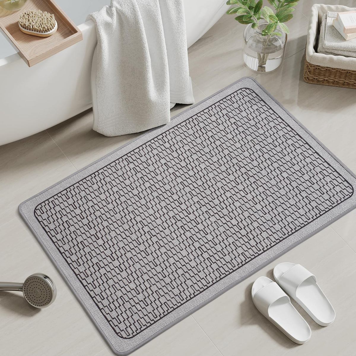 YDKGL Half Circle Bath Mat, Non Slip Thin Bathroom Rugs, Brown 16x24
