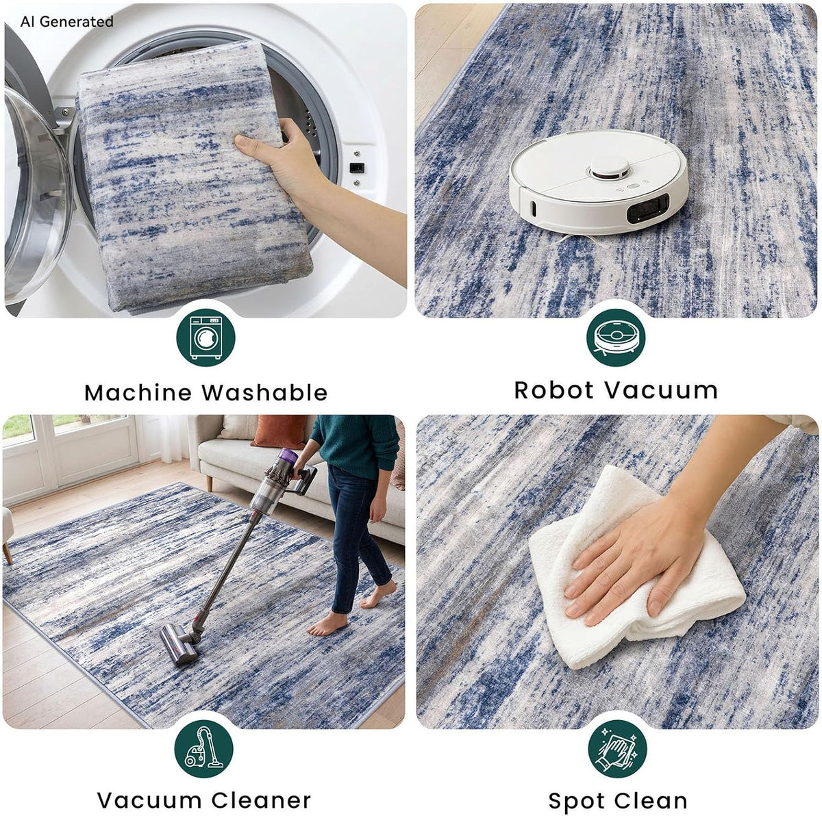 KOZYFLY Abstract Rugs for Entryway 2x3 Washable Small Area Rug Grey-Blue