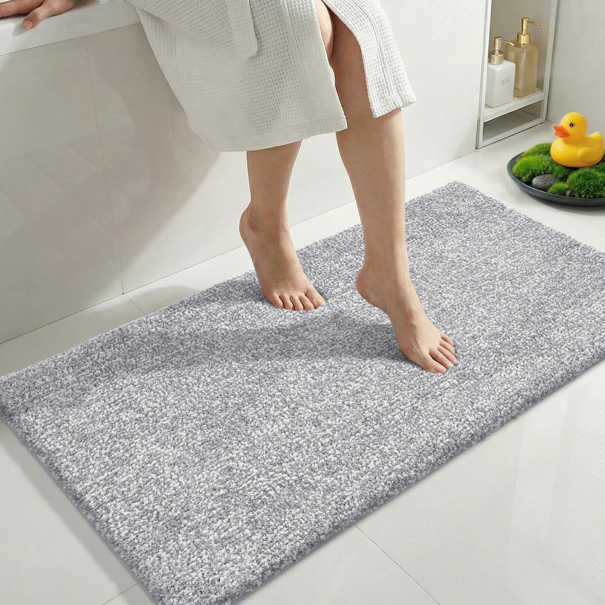 Yimobra Non Slip Machine Washable Bathroom Rug 24x17 Light Beige and White