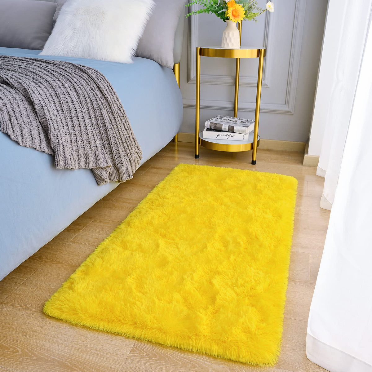 Amearea Shag Fluffy Small Rug, 2x4 Throw Rugs for Bedroom Girls, Black
