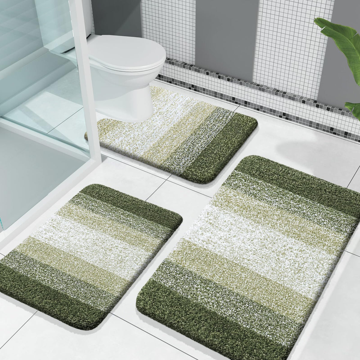 OLANLY Microfiber Bathroom Rugs Sets 3 Piece, Absorbent Bath Mats, Grey