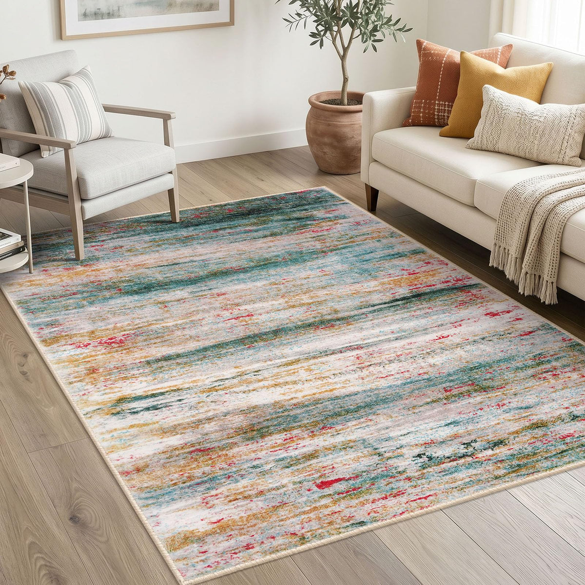 KOZYFLY Abstract Entryway Rug 2x3 Washable Door Mat Indoor Blue Beige