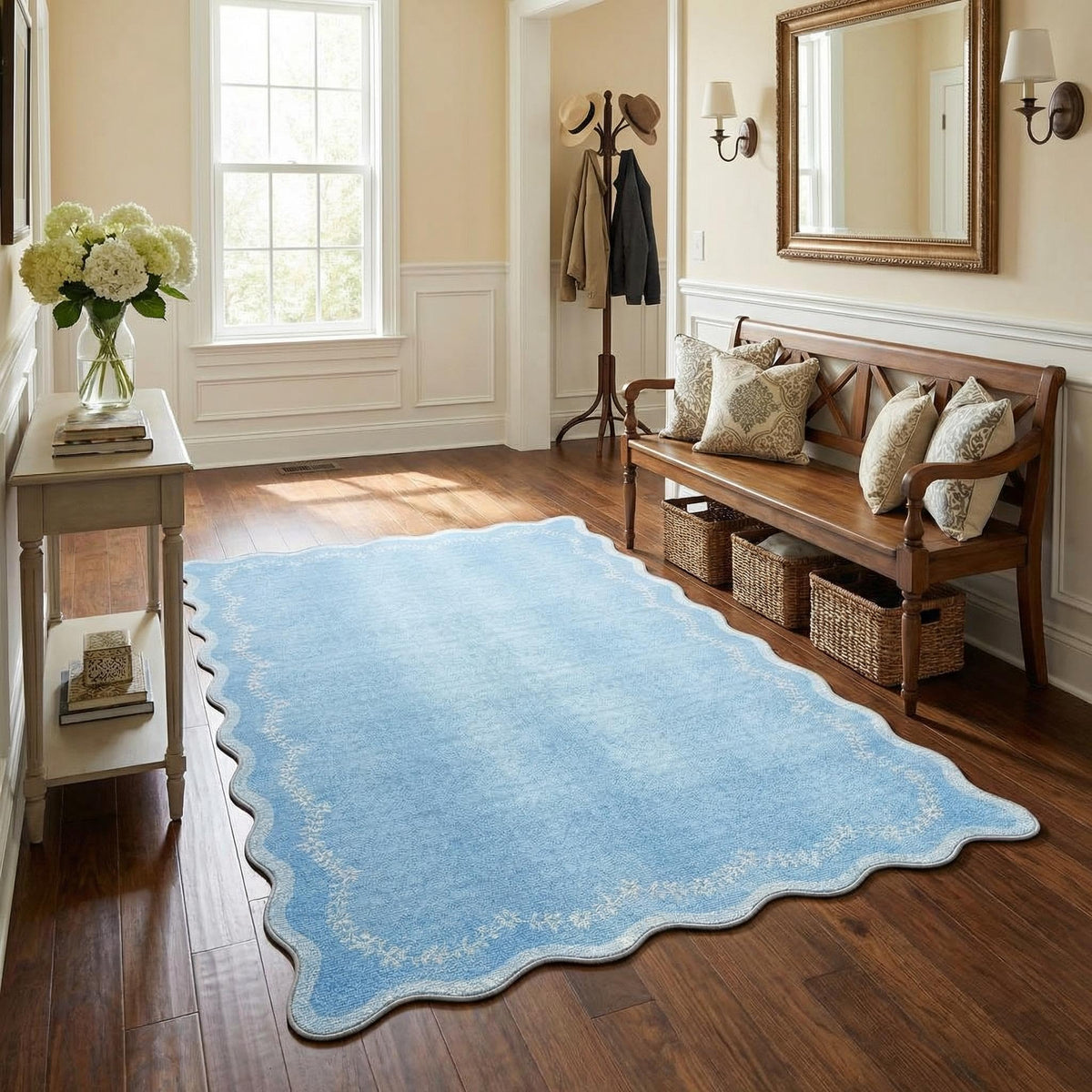 GarveeHome 3x5 Scalloped Washable Area Rug Non Slip Bedroom Entryway Rug