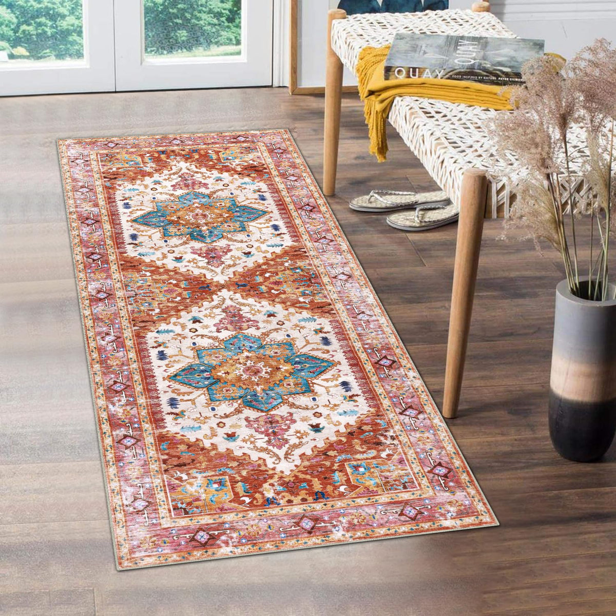 Yamaziot Washable Runner Rug, 2x8 Non-Slip Boho Vintage Hallway Kitchen Rug