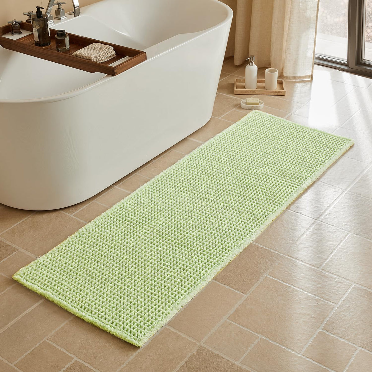 Triohero Waffle Bath Mat, Small Boho Bathroom Rugs Non Slip, 16x24 Khaki