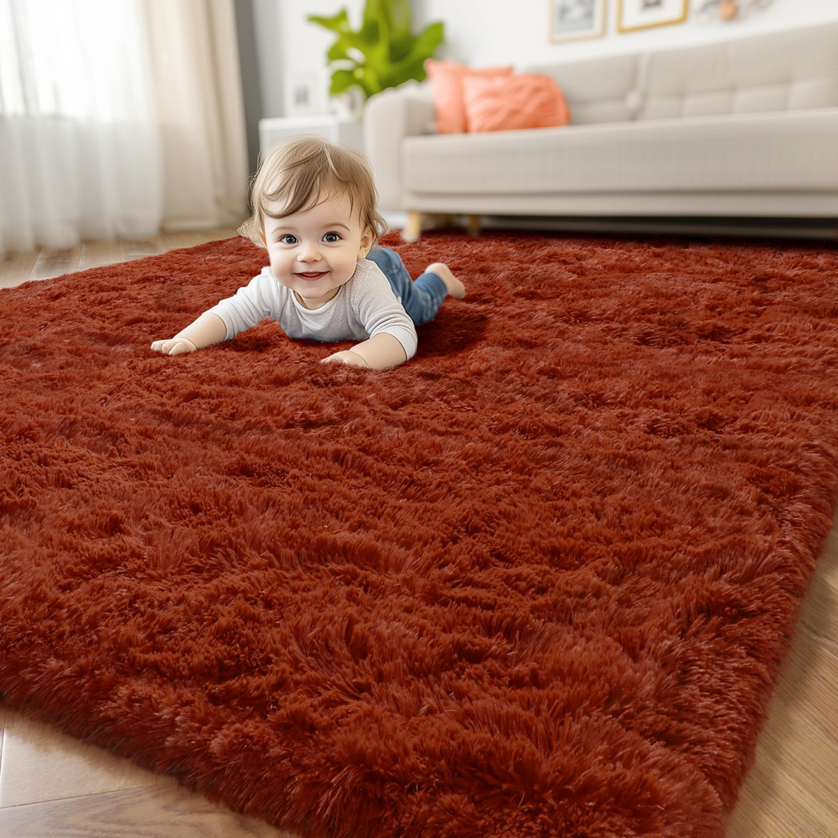 Amdrebio Burnt Orange Fall Shag Runner Area Rug 2x6 for Bedroom Living Room