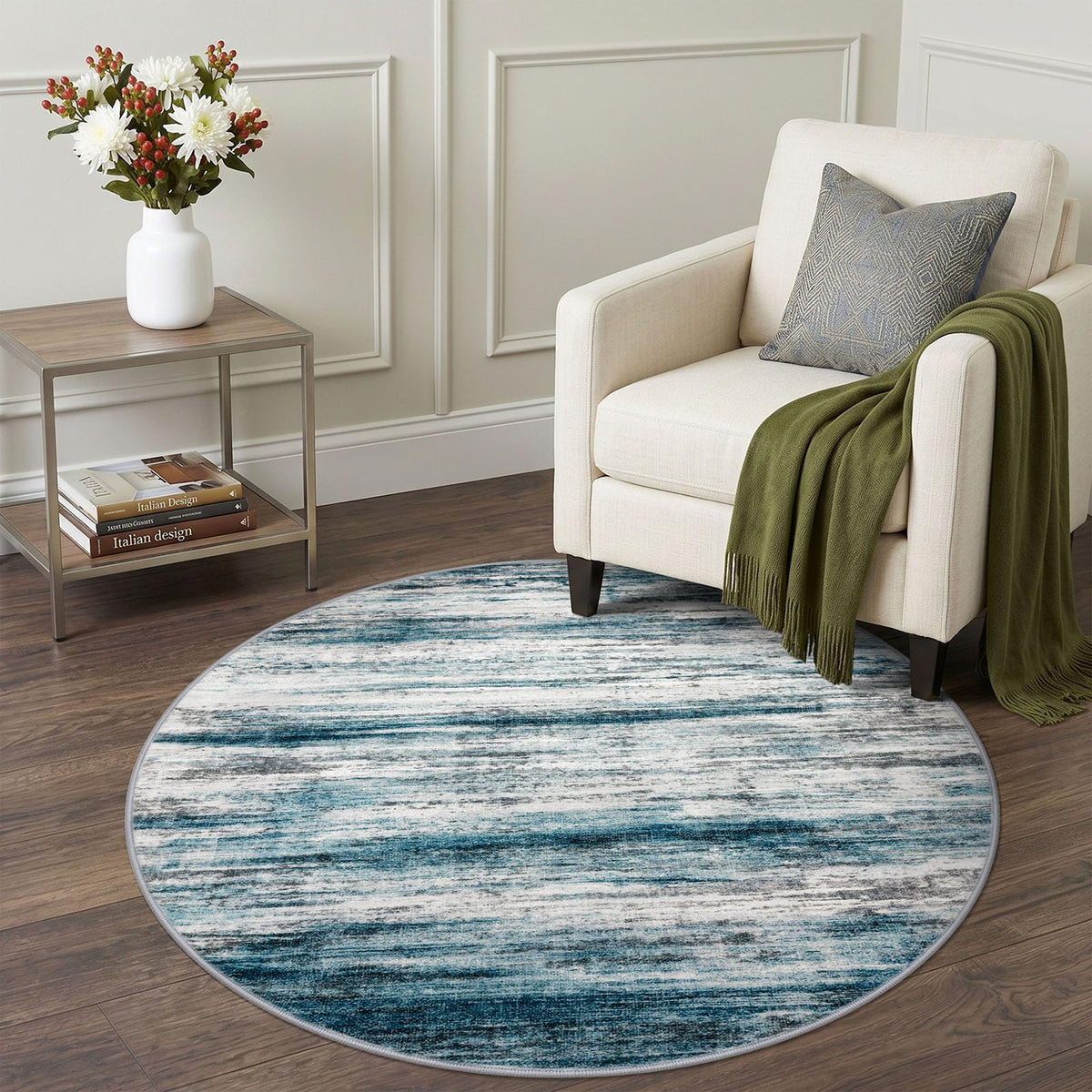 KOZYFLY Abstract Rugs for Entryway 2x3 Washable Small Area Rug Grey-Blue