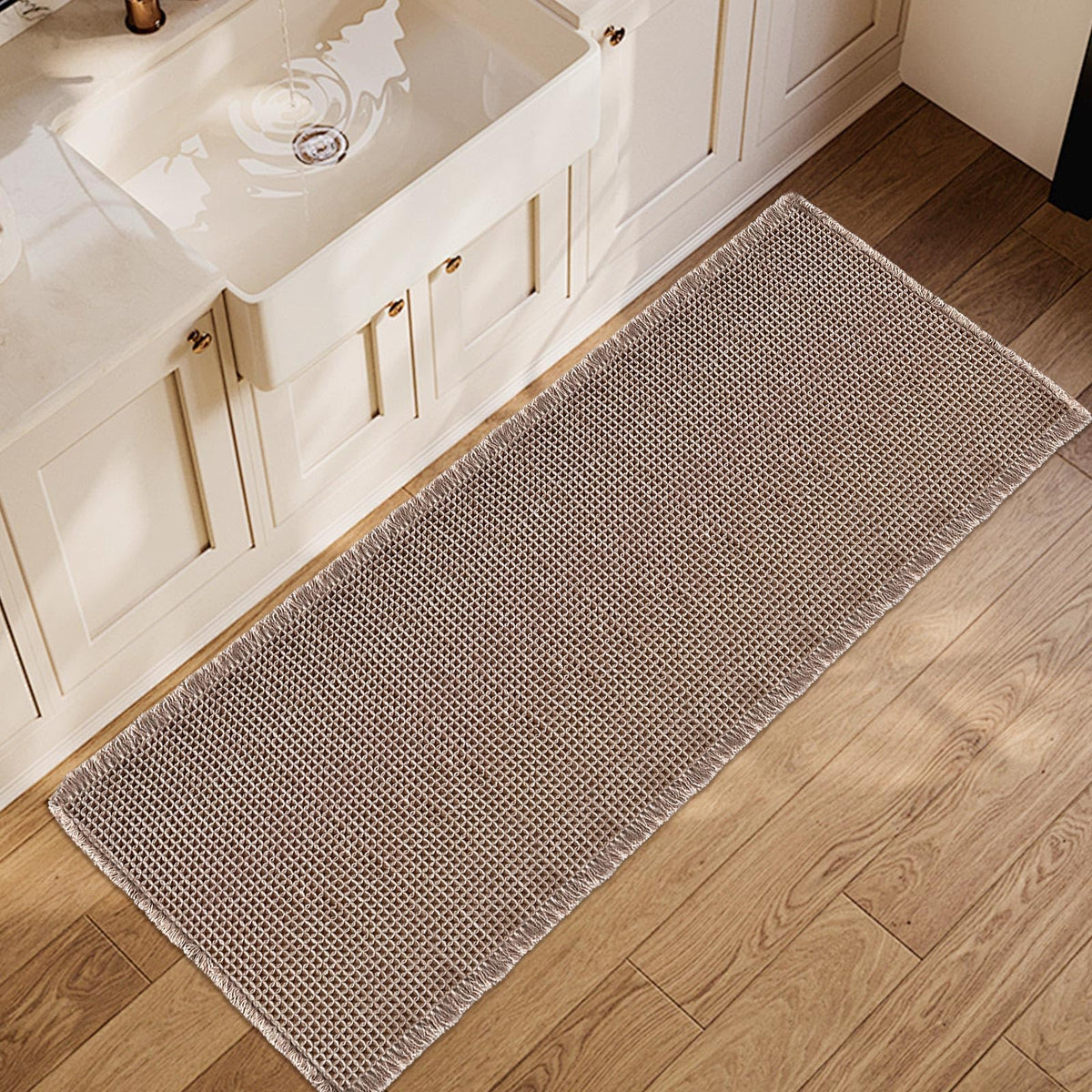 ZALL Tan Waffle Bath Mat,Super Absorbent Non Slip Bathroom Rug,Brown 18x30inch,Machine Washable Ultra Soft Floor Mats