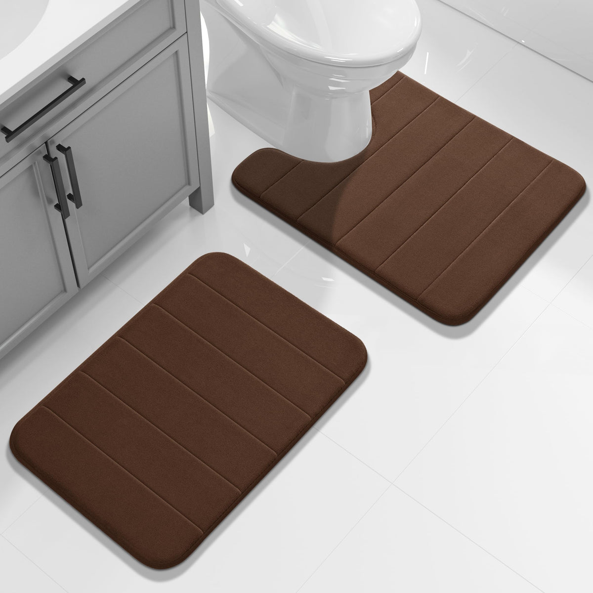 Yimobra Memory Foam Bathroom Rugs Sets 2 Piece - Super Soft Absorbent Quick Dry Bath Mat Set, Machine Washable Non Slip Floor Carpet for Tub Shower & Single Sink (17x24 & 31.5x20 Inch, Gray)