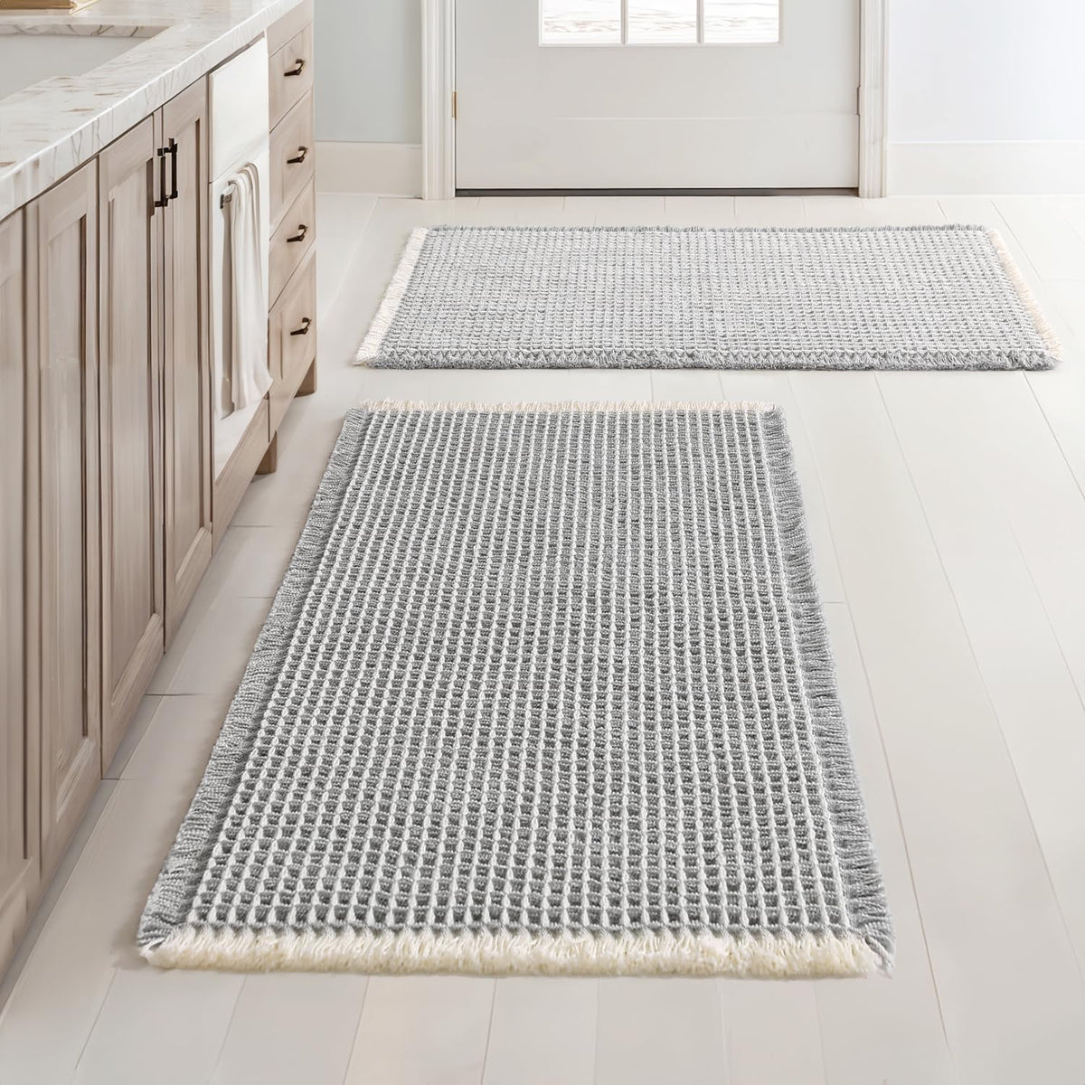 MIULEE Set of 2 Waffle Bathroom Rugs Boho Bath Mat Brown 18x30 Inch