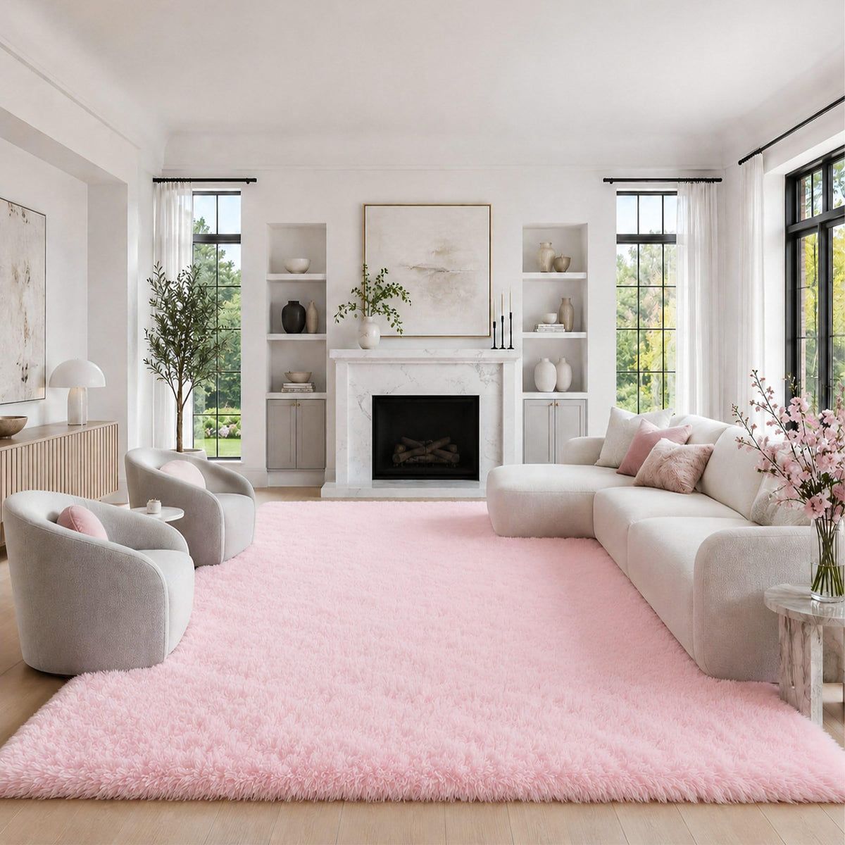 Baby Pink Fluffy Area Rug, Soft Washable, 2x5 Ft for Bedside