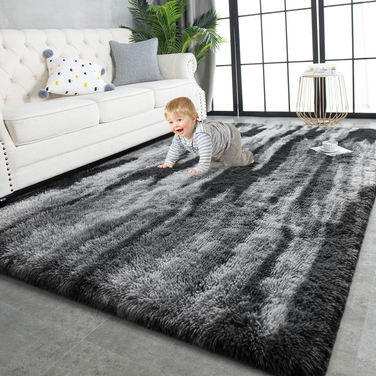 TWINNIS Super Soft Shaggy Runner Rugs Fluffy Carpets, 2x6 Feet, Indoor Modern Plush Area Rugs for Hallway Living Room Bedroom Kitchen Entryway, Upgrade Anti-Skid Rectangular Fuzzy Rug, Black