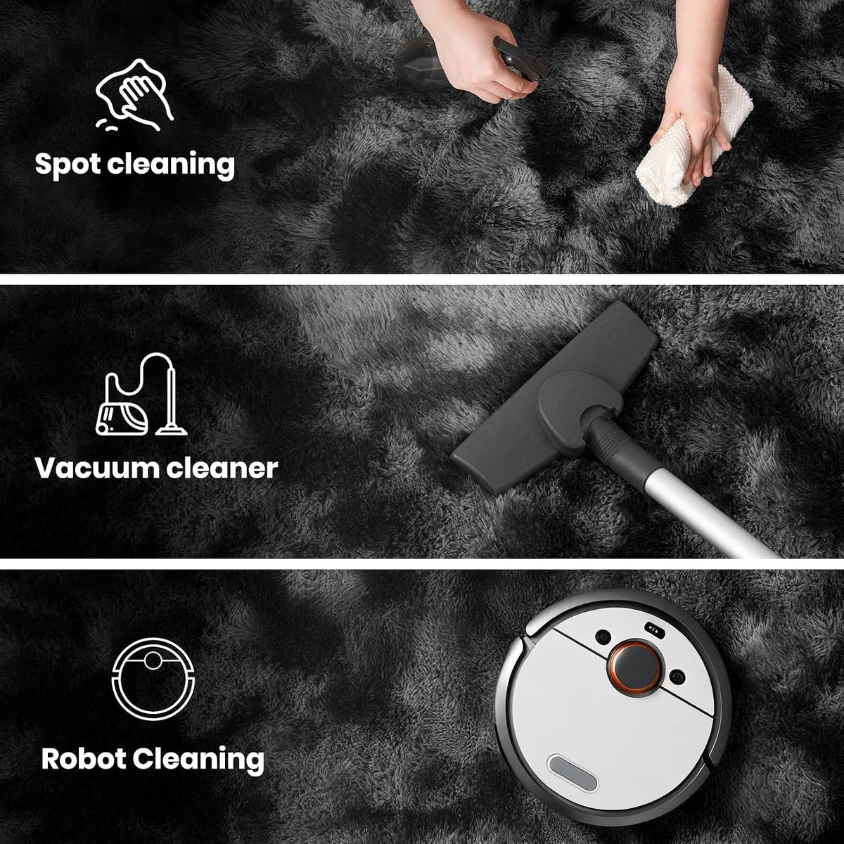 Zentavio 2x6 Runner Rugs for Hallway Shag Soft Bedroom Bedside Rugs Non Slip Fluffy Carpet for Kids Girls Boys Home Decor Aesthetic Dorm Nursery Tie-Dyed Black Grey