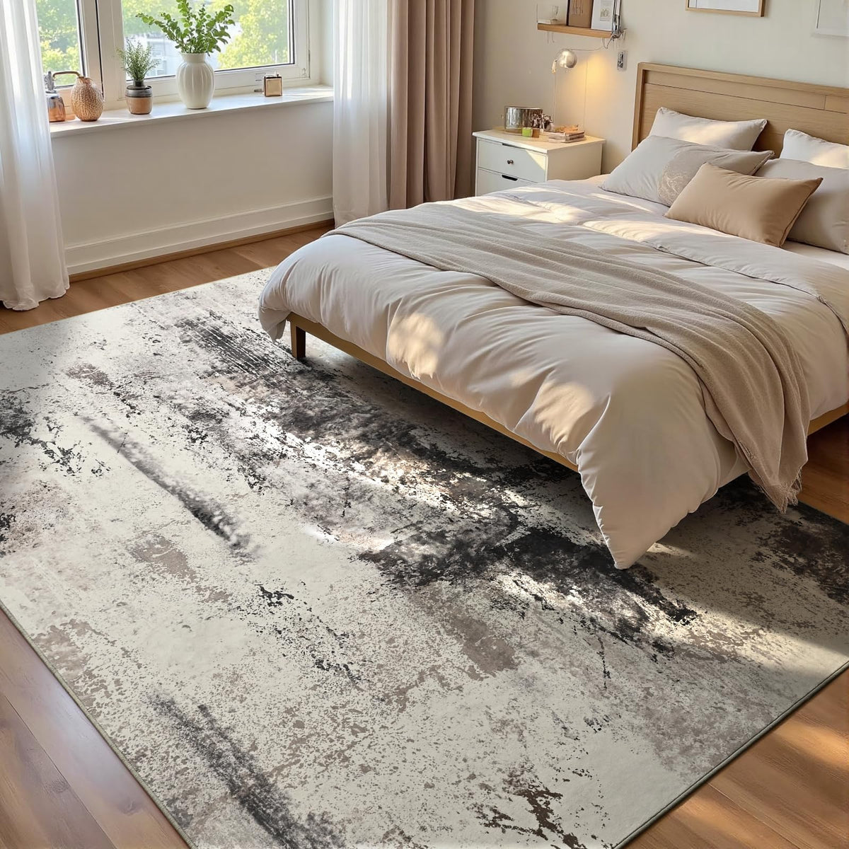 Ompaa 2x6 Rug Runners for Hallways Kitchen Runner Rug Non Slip Washable Grey Long Runner Rugs with Rubber Backing Soft Abstract Carpet Runner for Hallways, Kitchen, Bedroom, Bathroom, Entryway