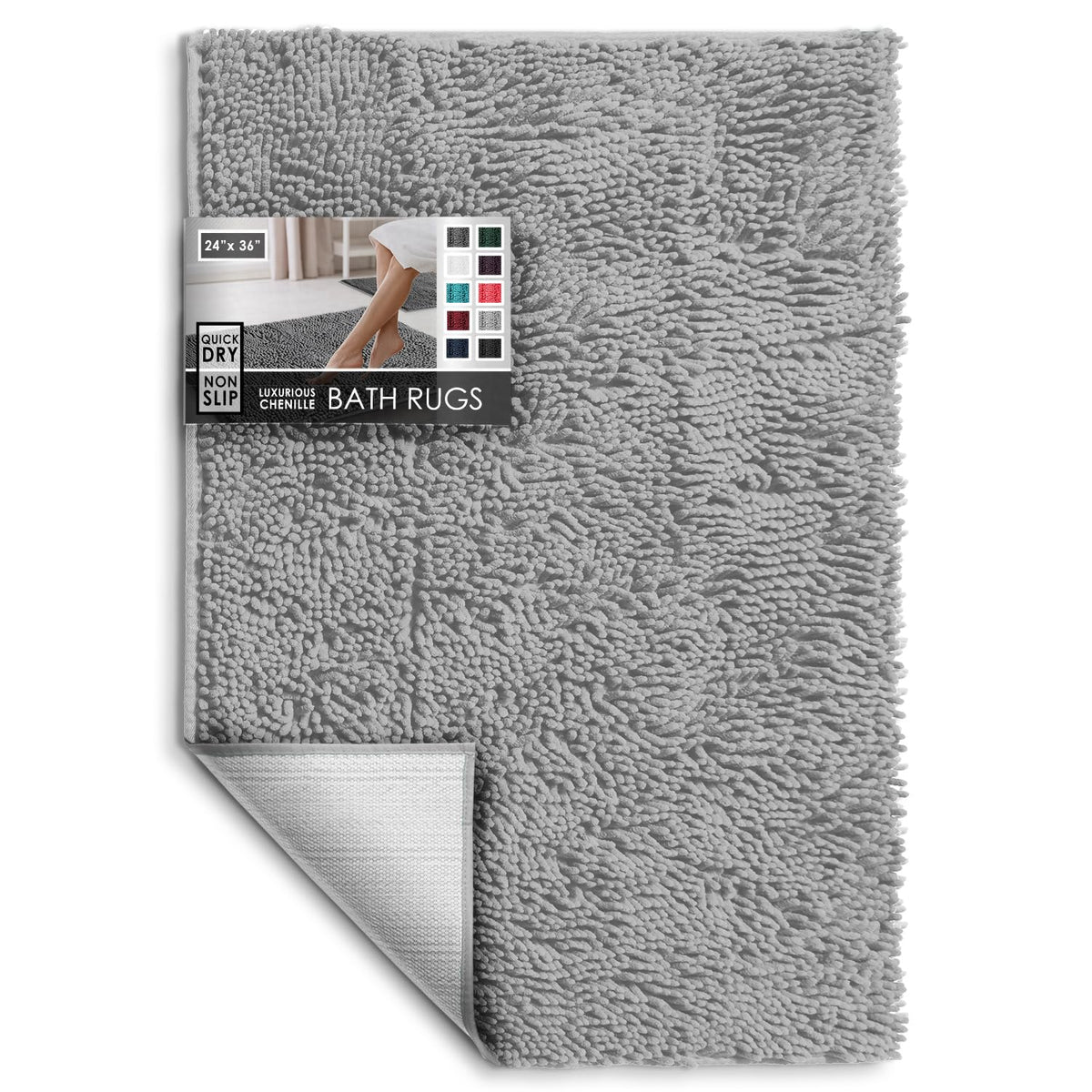 Hearth & Harbor Bathroom Rugs, Chenille Bath Mat - Machine Washable Bath Mats for Bathroom Non-Slip Backing Rubber, Quick Dry Bathroom Mat, 17 x 24 + 20 x 32 - Hunter Green