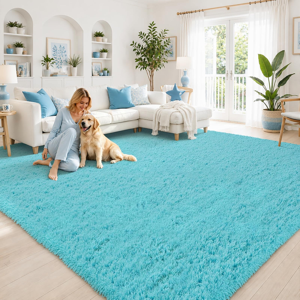 Small Shag Area Rug for Bedroom, 2x3 Cream Soft Plush Carpet