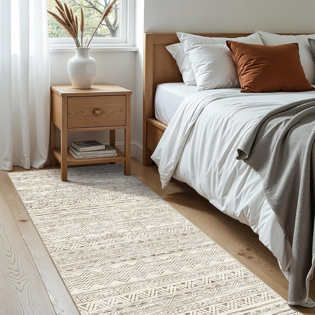 2x5 Runner Rug Washable Moroccan: Non Slip Kitchen Long Floor Mat Beige