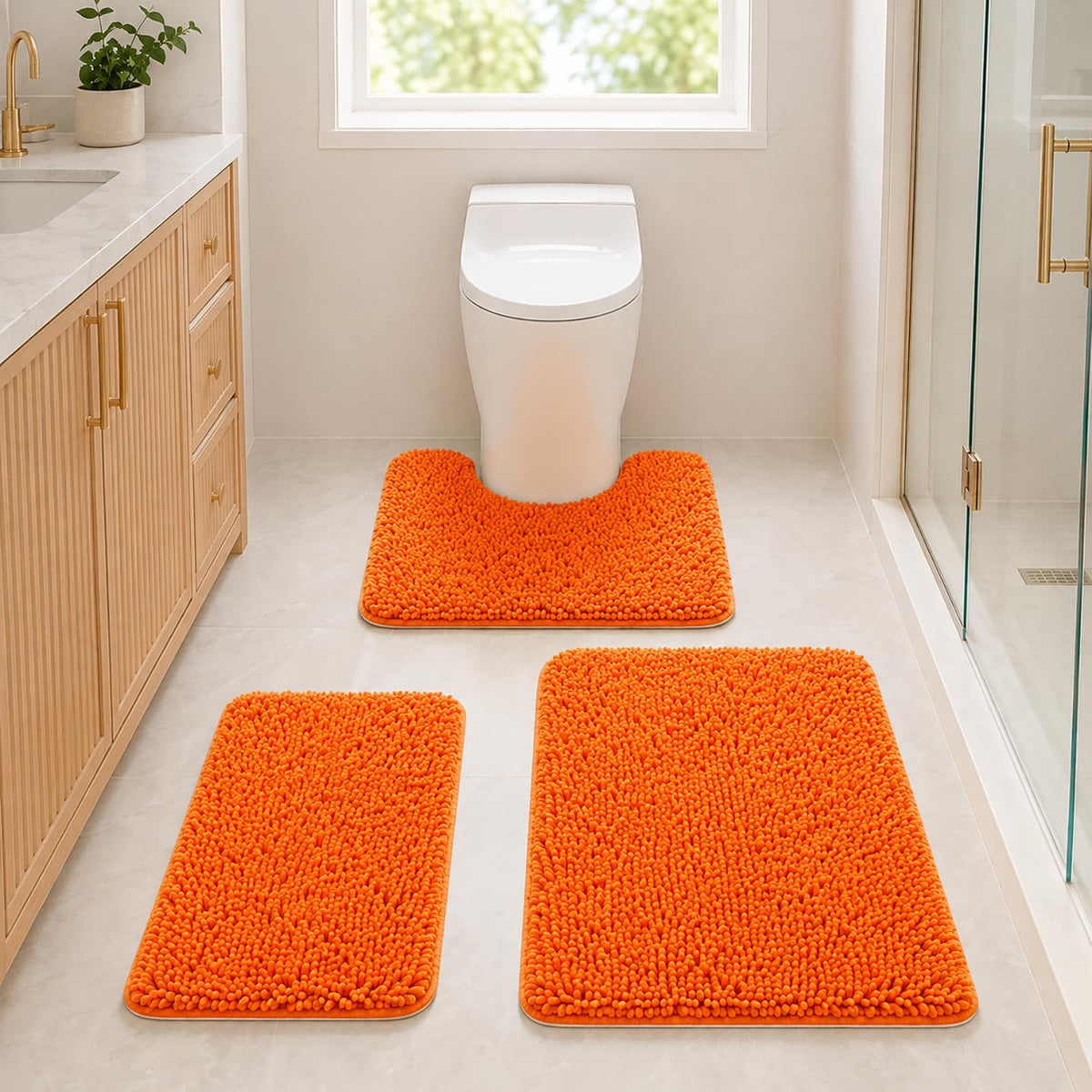 Bathroom Rugs Set Non Slip 3 Piece Bath Mat Washable Chenille Bath Rugs with PVC Backing Bath Carpet,Absorbent Bathroom Mats with Toilet Rug,Bath Mats for Bathroom,Bedroom, Kitchen,Tub,Home Decor