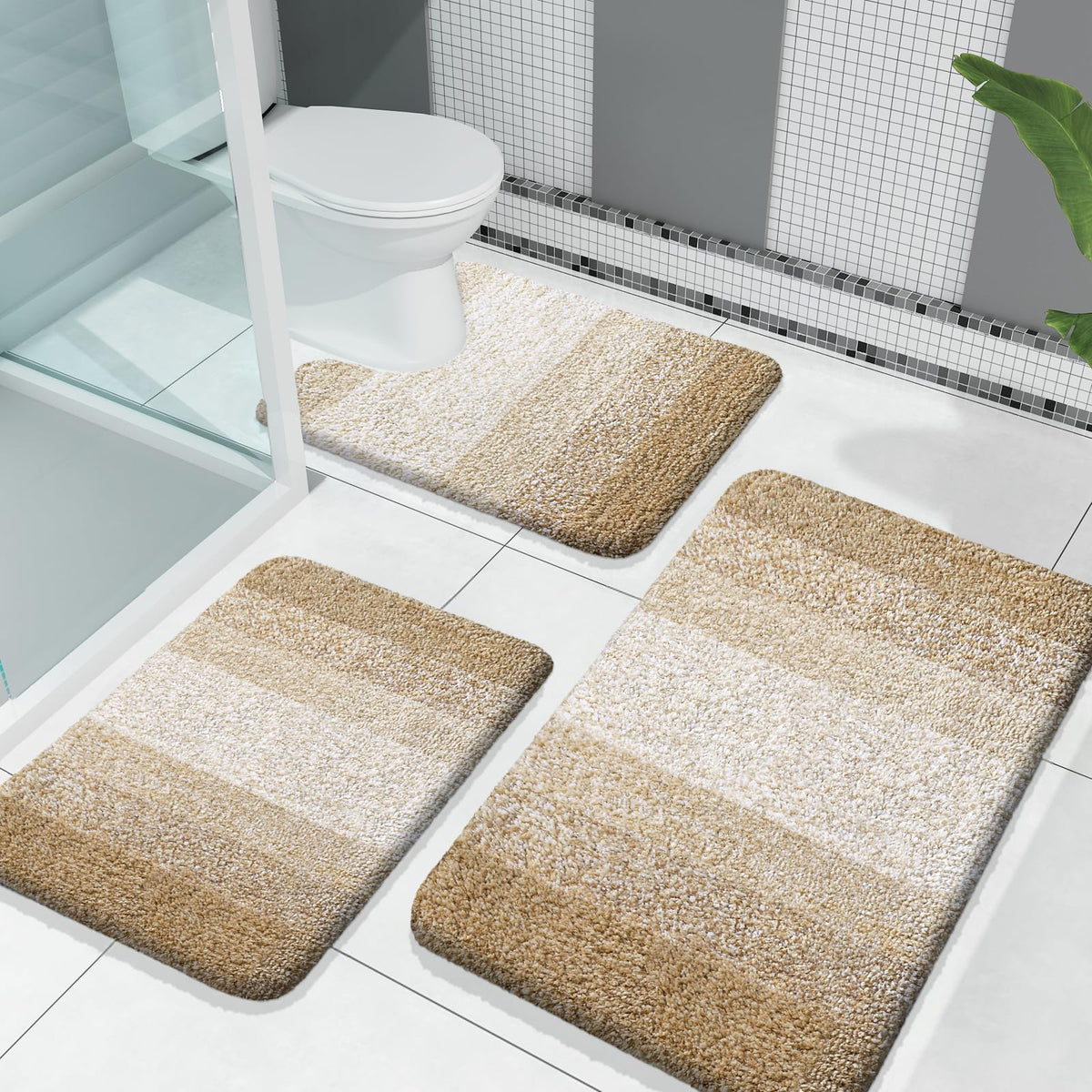 OLANLY Microfiber Bathroom Rugs Sets 3 Piece, Absorbent Bath Mats, Grey
