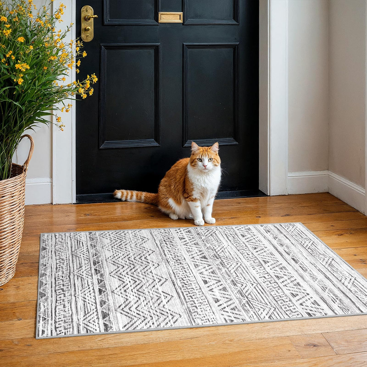 2x5 Runner Rug Washable Moroccan: Non Slip Kitchen Long Floor Mat Beige