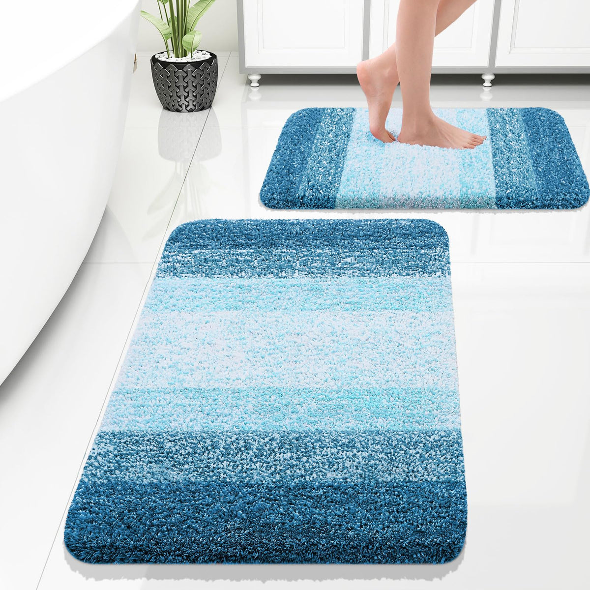 OLANLY Micorfiber Bathroom Rug Set 2 Piece, Soft Absorbent Bath Mats, Grey