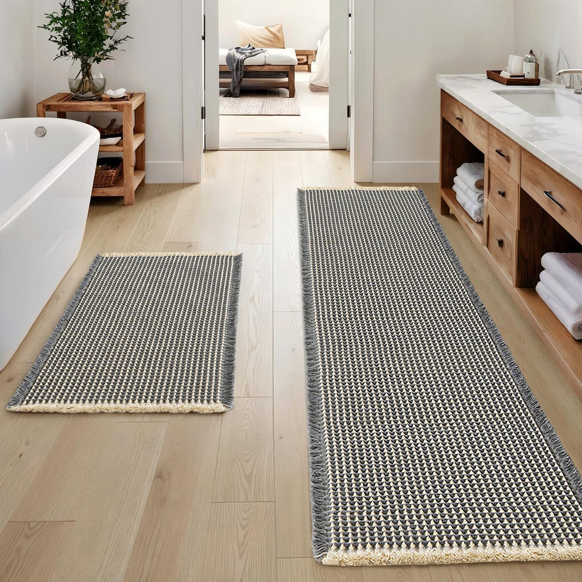 MIULEE Set of 2 Waffle Bathroom Rugs Boho Bath Mat Brown 18x30 Inch