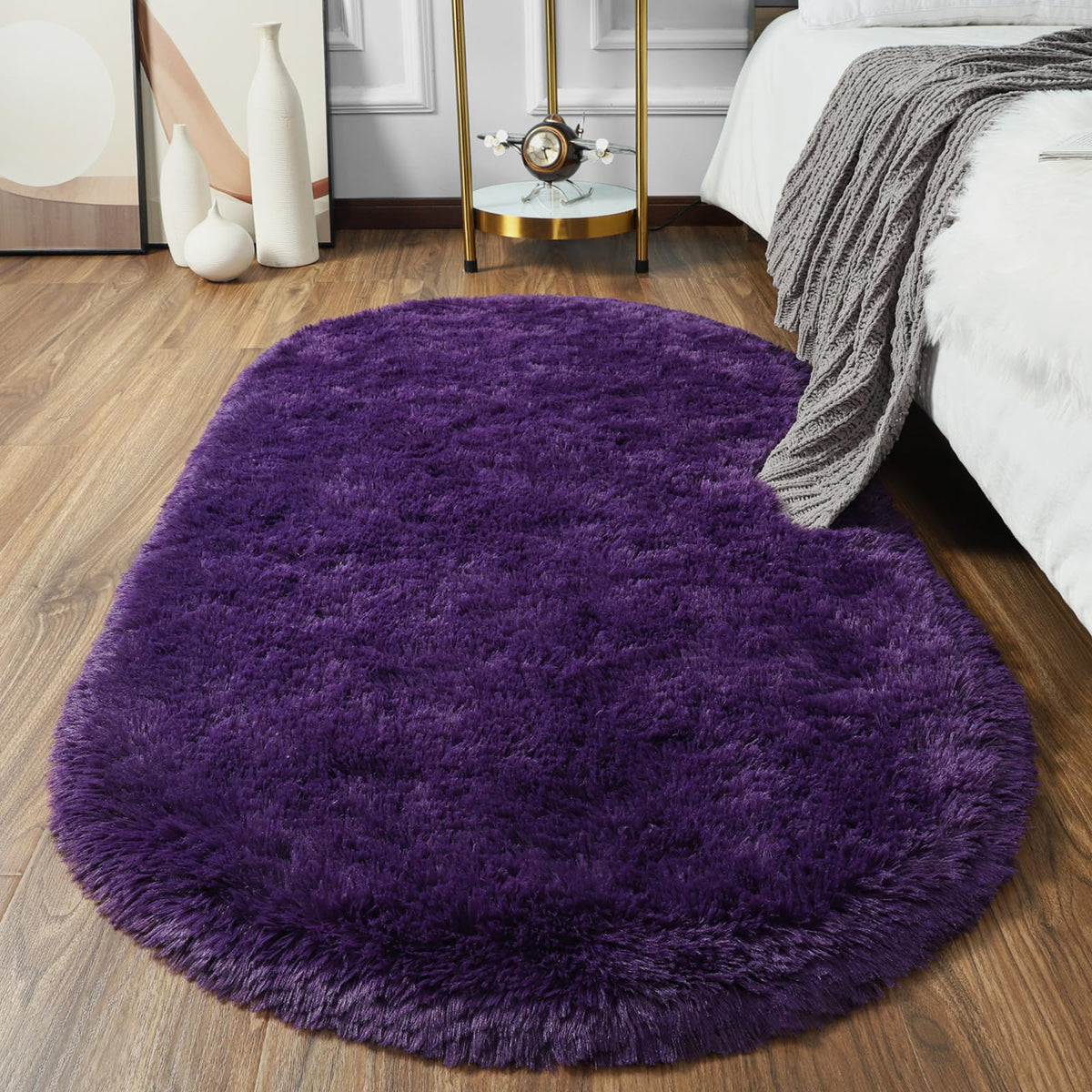 Softlife Fluffy Rugs for Bedroom, Shag Cute Area Rug for Girls/Boys and Kids Baby Room Home Decor, 2.6 x 5.3 Feet Oval Indoor Carpet for Nursery Dorm Living Room, Creamy