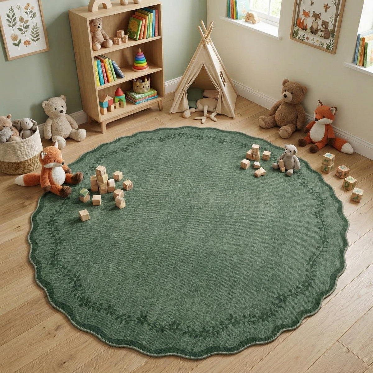 GarveeHome 3x5 Scalloped Washable Area Rug Non Slip Bedroom Entryway Rug