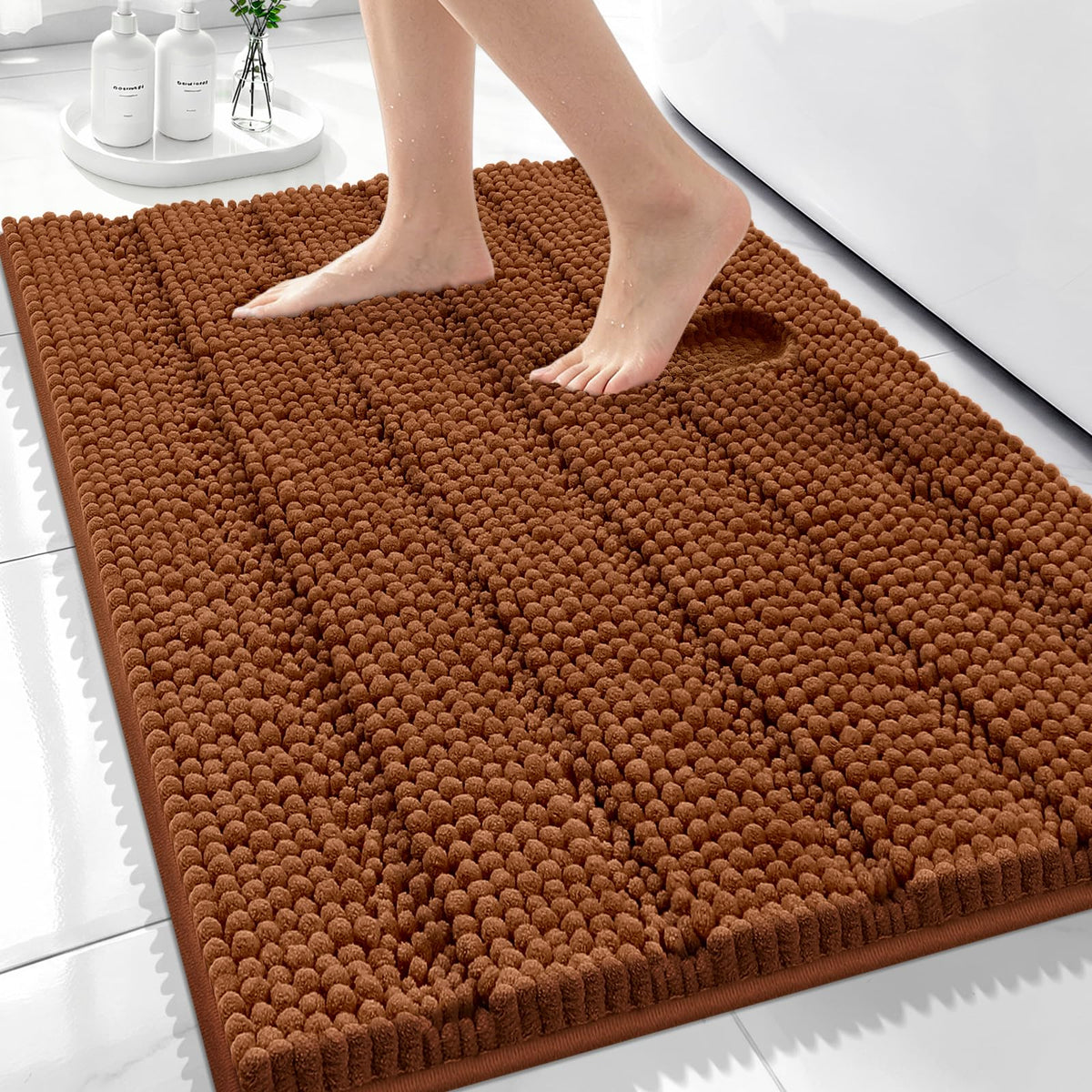 Bcoimo Small Bath Rug Mat,24x17 Chenille Non Slip Gray Bathroom Shower Mat
